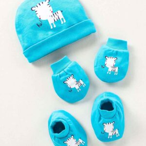 Cotton Cap Mitten & Booties Set Animal Print