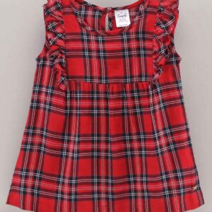 Short Frill Sleeves Checked Frock
