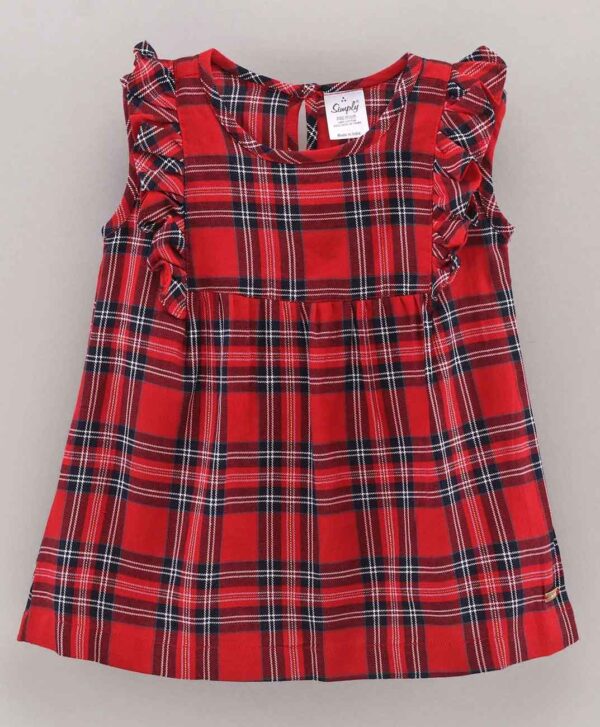 Short Frill Sleeves Checked Frock
