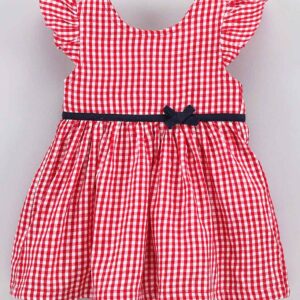 Half Sleeves Frock Checks Print with Bow Detailing