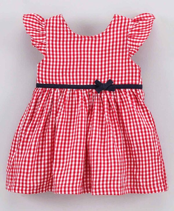 Half Sleeves Frock Checks Print with Bow Detailing