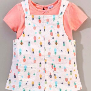 Dungaree Style Frock with Half Sleeves Inner Tee Pineapple