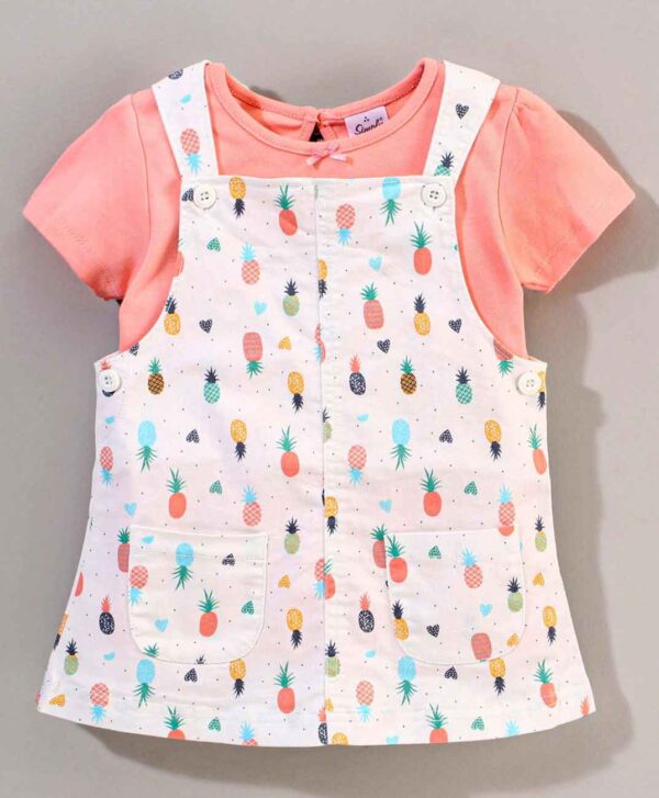 Dungaree Style Frock with Half Sleeves Inner Tee Pineapple