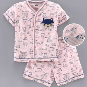 100% Cotton Half Sleeves Night Suit Kitty Applique