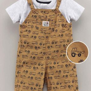 Dungaree with Half Sleeve Inner Tee Truck Print