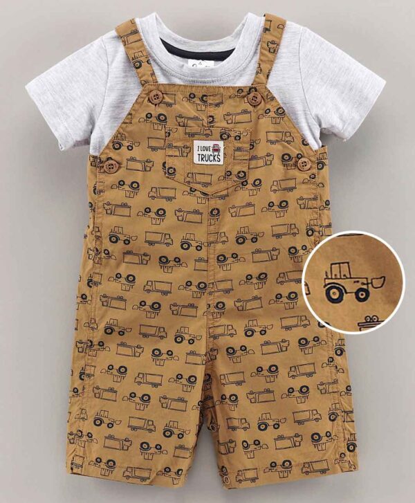 Dungaree with Half Sleeve Inner Tee Truck Print