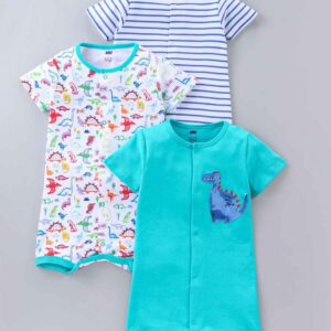 Half Sleeves Mid Thigh Length Rompers All Over Printed Pack of 3