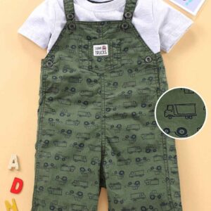 Dungaree with Half Sleeve Inner Tee Vehicles Print