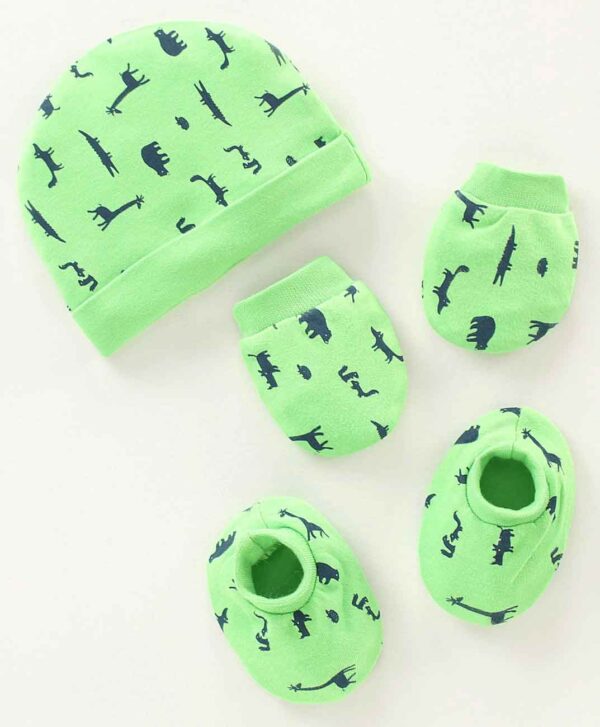 Cotton Animal Print Cap Mitten Booties Set - Image 2