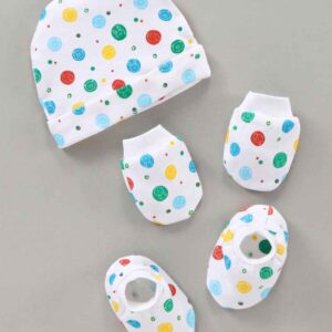 Cotton Cap Mittens & Booties Set Multi Print