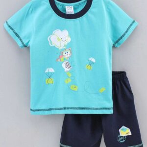 Half Sleeves T-Shirt and Shorts Set Cloud Print
