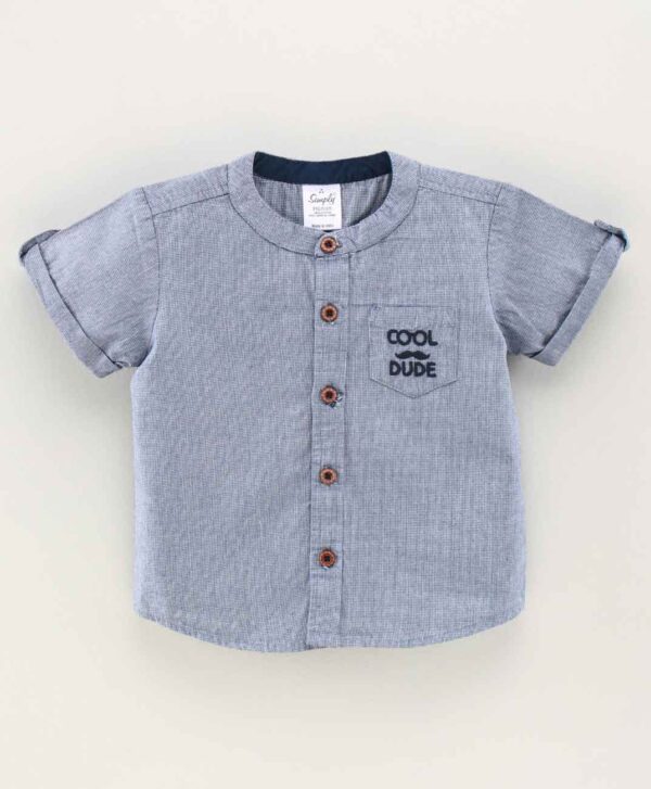 Half Sleeves Cotton Printed Shirt Text Embroidery