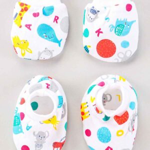 Cotton Mittens And Booties All Over Animals And Alphabets Printed