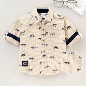 Full Sleeves Checked Shirt Dino Print