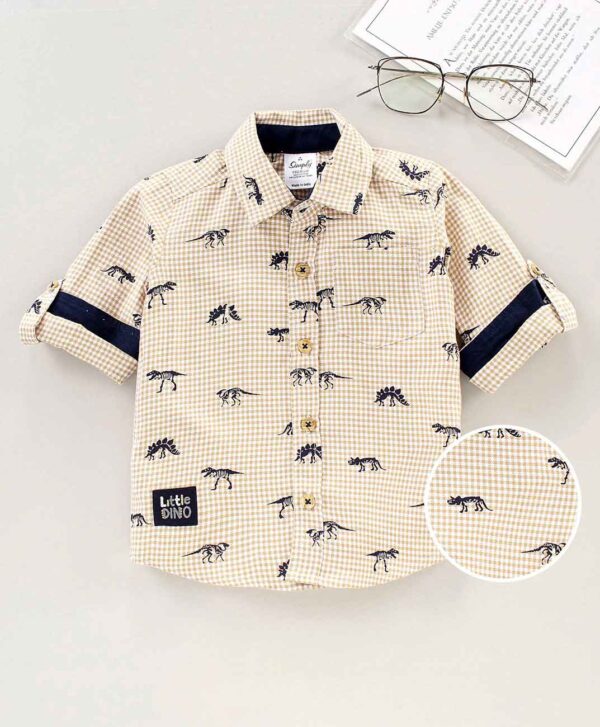 Full Sleeves Checked Shirt Dino Print