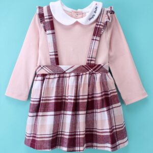 Full Sleeves Knitted Top with Checkered Skirt