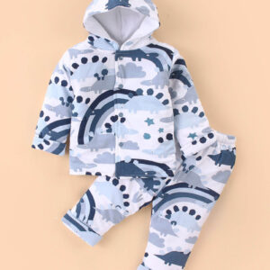 Full Sleeves Hooded Padded Suit Dino & Stars Print