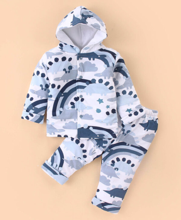 Full Sleeves Hooded Padded Suit Dino & Stars Print