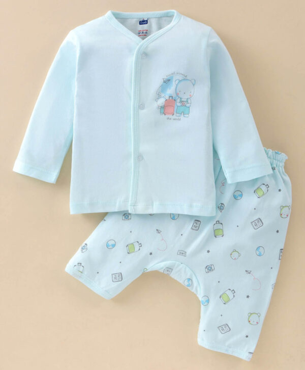 Full Sleeves Night Suit Bear Print - Pink & Blue - Image 2