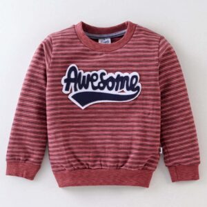Full Sleeves Striped Sweatshirt With Text Embroidery