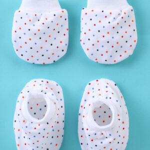 Mittens & Booties Set - White Polka Dot Print