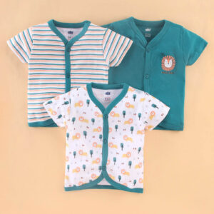 Half Sleeves Vests Stripes & Lion Print - Pack of 3