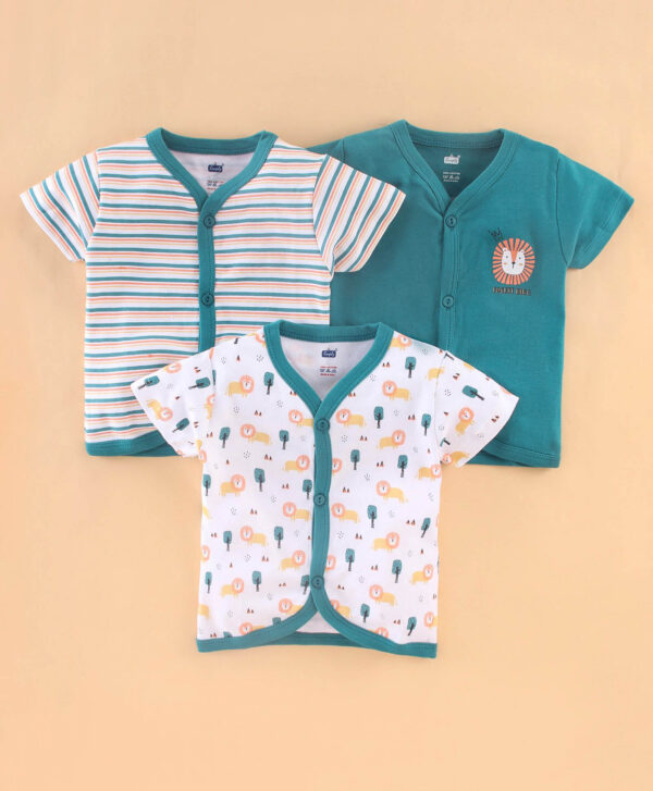 Half Sleeves Vests Stripes & Lion Print - Pack of 3