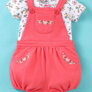 Dungarees & Half Sleeves Tee Set Floral Print