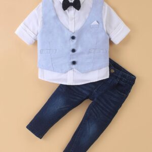 Full Sleeves Party Wear Suit with Detachable Bow & Waistcoat
