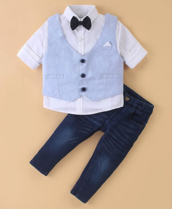Full Sleeves Party Wear Suit with Detachable Bow & Waistcoat