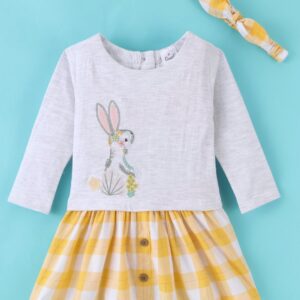 Full Sleeves Frock with Headband Bunny Embroidery