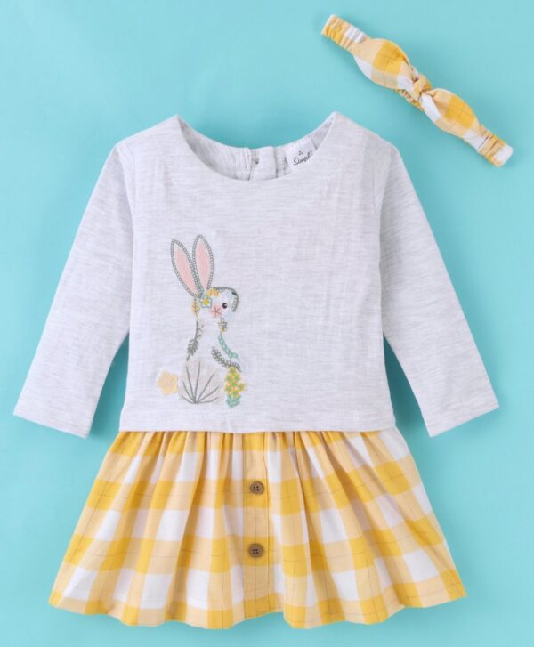 Full Sleeves Frock with Headband Bunny Embroidery