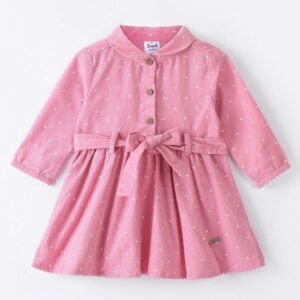 Full Sleeves Polka Dots Printed Frock - Pink & Purple