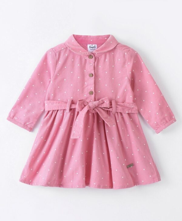 Full Sleeves Polka Dots Printed Frock - Pink & Purple