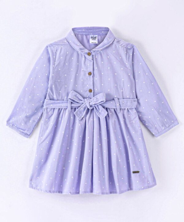 Full Sleeves Polka Dots Printed Frock - Pink & Purple - Image 2