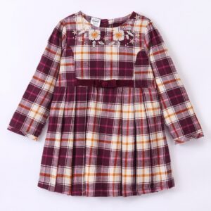 Full Sleeves Checks Frock with Floral Embroidery