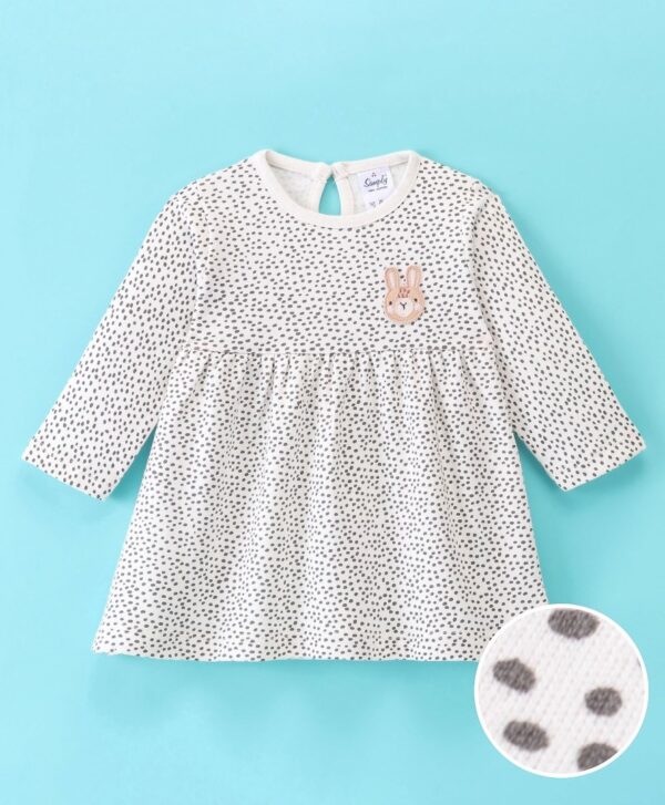 Full Sleeves Paw Printed Frock with Teddy Applique - Image 2