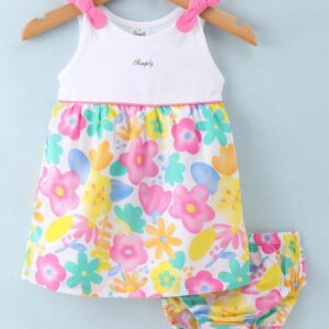 Sleeveless Frock with Bloomer Floral Print -White