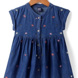 Half Sleeves Frock with Floral Embroidery