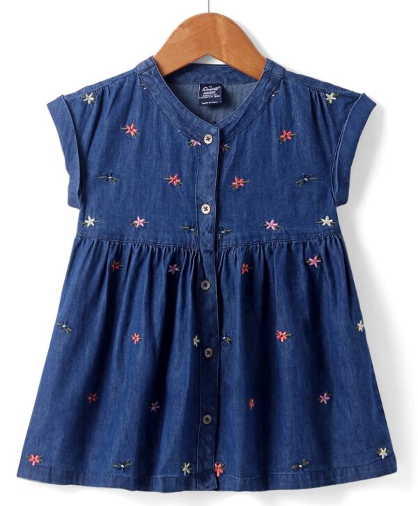 Half Sleeves Frock with Floral Embroidery
