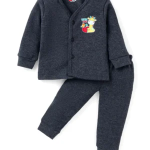 Full Sleeves Animal Printed Front Open Thermal Wear Set