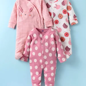 Full Sleeves Sleep Suits With Animal Print & Applique Pack of 3