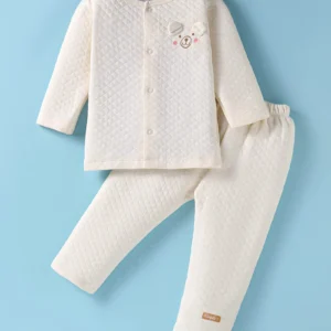 Front Open Winter Night Suit With Bear Applique