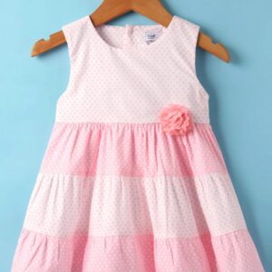 Sleeveless Frock with Floral Applique & Polka Dots Print