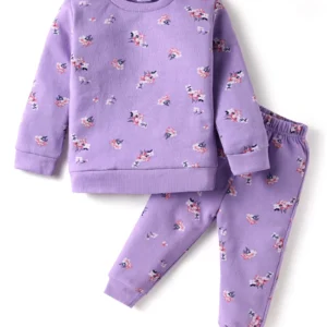 Full Sleeves Co-ords Set With Floral Print - Lavender & Sea Green