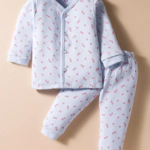 Full Sleeves Apple Printed Front Open Co-Ord Night Suit