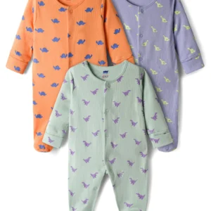 Full Sleeves Footed Sleepsuits With Dino Print Pack Of 3