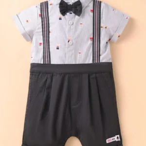 Full Sleeves 3 Piece Party Suit With Bow Tie Striped