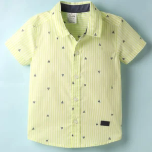 Half Sleeves Boat Printed Striped Shirt - Light Green & Orange