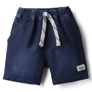 Knee Length Knitted Denim Washed Shorts With Drawcord